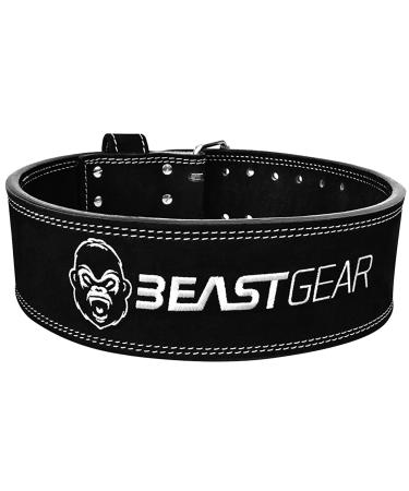 Beast Gear PowerBelt - Premium Double Prong Powerlifting Belt  4 x 10mm Nubuck Leather Weightlifting Belt with Advanced Screw Rivets