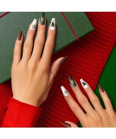 Christmas False Fingernails - Self-Adhesive Artificial Nails for Women & Girls | Full Coffin Nail Tips - Buy Online on GoSupps.com