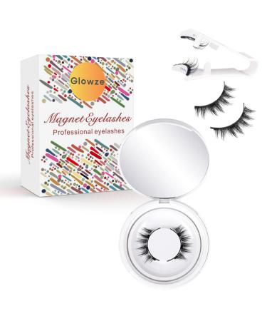 Glowze Magnetic Eyelashes No Glue Double Sided Magnetic Eyelashes Reusable Slim False Eyelash Kit with Applicator (Simple)