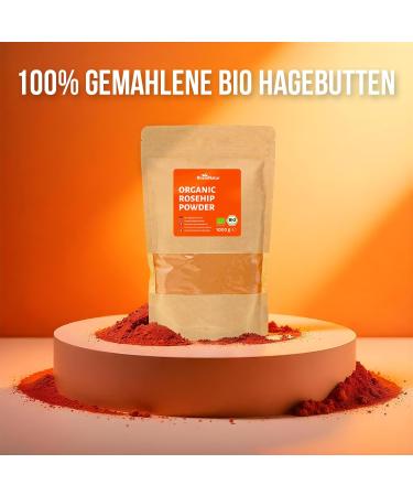 RheinNatur Organic Rose Hip Powder 1kg - 100% Organic - Rich in Vitamins Minerals and Antioxidants - Ideal for Smoothies Tea Cereals and More - 1000g Bag - Buy Online on GoSupps.com