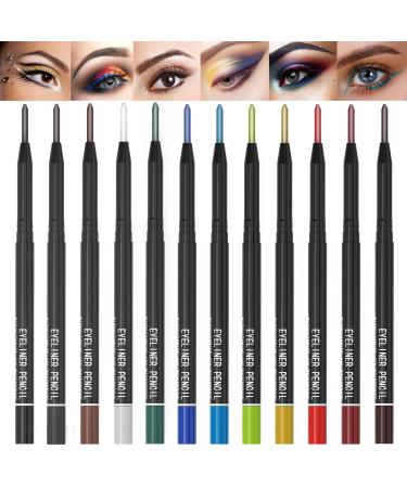 KAIQIKAIXI 12 Kinds Of Color Eyeliner Pen  Eyebrow Pen Eye Shadow Pencil  Lip Line Pen  Eyelid Pad  Pencil Makeup Set Tool 12PCS (Multicolor)