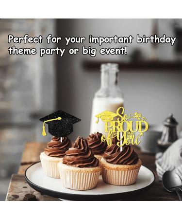18pcs Yellow Glitter Cap Dessert Cupcake Topper Congrats Grad 2024 We Are So Proud of You Theme Decorations 2024 Preschool High School College Graduation Party Decor Supplies - Buy Online on GoSupps.com