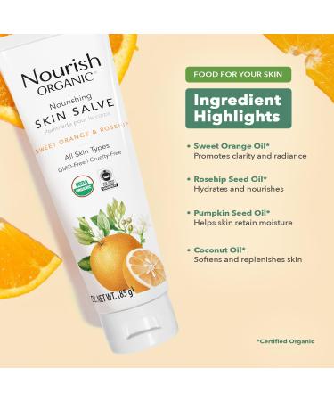 Nourish Organic Skin Salve | Sweet Orange & Rosehip Body Lotion with Coconut Oil Shea & Cocoa Butter - 3.7 Oz + Eco-Friendly Cotton Round - Buy Online on GoSupps.com