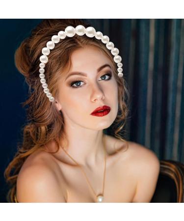 Pearl Hair Hoop | White Faux Pearl Rhinestones Hairbands - Elegant Wedding Headwear Hair Accessories Faux Pearl Rhinestones Hairbands for Wedding - Buy Online on GoSupps.com