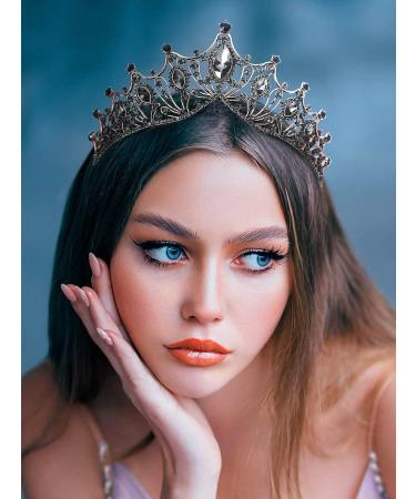 SWEETV Vintage Metal Queen Crown Crystal Headpiece for Women - Ideal for Birthday, Quinceanera, Prom - Black - Buy Online on GoSupps.com