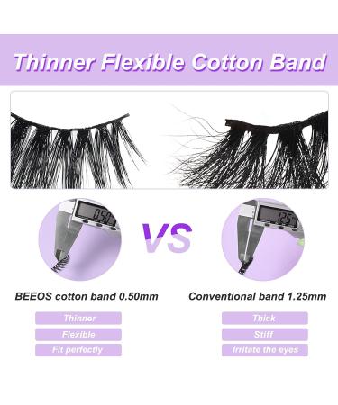 BEEOS Faux Mink Russian Strip Lashes 10 Pairs with Lash Glue - 19mm D Curl Cat Eye False Eyelashes for Natural Look - Medium Volume, Reusable, Flexible Cotton Band - Buy Online on GoSupps.com