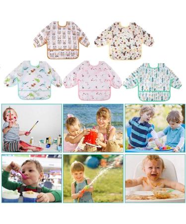 Discoball 5 pcs Waterproof Baby Bibs with Sleeves - Unisex Feeding & Drool Bibs for Infant Toddler 6-24 Months - Buy Online on GoSupps.com