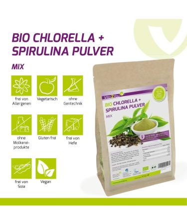 Vita2you Bio Chlorella & Spirulina Mix Powder 500g - Eco-Friendly 50:50 Blend - Premium Quality - DE- KO-006 - International Shipping Available - Buy Online on GoSupps.com