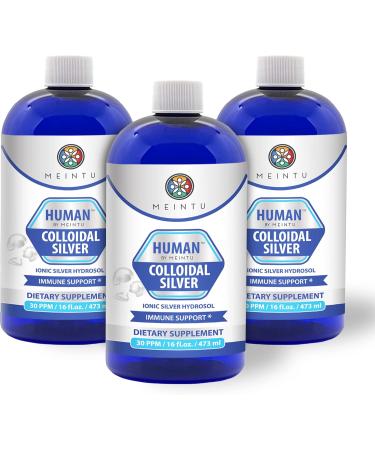 Human by MEINTU Ultra-Pure Colloidal Silver for Natural Immune Support* - 16oz - Economy Refill Size Premium Ionic Silver Hydrosol Supplement Safe for Adults Children and Pets - Buy Online on GoSupps.com