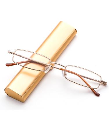 Newbee Fashion Portable Reading Glasses - Lightweight Metal Rectangle with Aluminum Case | 3 Pack Gold 1.75 | Slim Design & Comfort Fit - Buy Online on GoSupps.com
