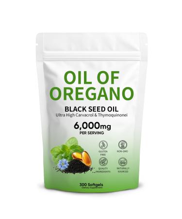 Oil of Oregano 6 000mg with Black Seed Oil Oregano Oil Capsules Organic with Carvacrol & Thymoquinone 2-in-1 Formula for Immune Support & Digestive Health Non-GMO & Gluten Free 300 Softgels (1)