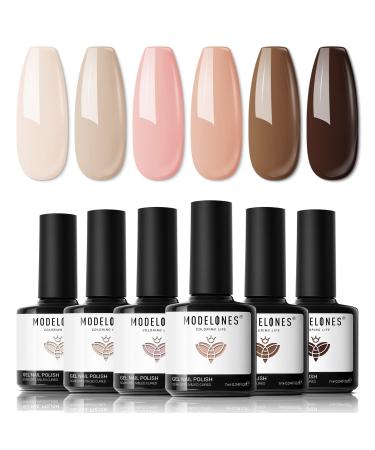 Modelones Gel Nail Polish Nude - 6 Colors White Gel Polishes Brown Pink Gel Polish Set Nail Gel Polish French Manicure All Seasons Neutral LED Gel Nail Kit Soak Off Manicure DIY Home Salon A-Nude Brown 7 ml (Pack of 1)