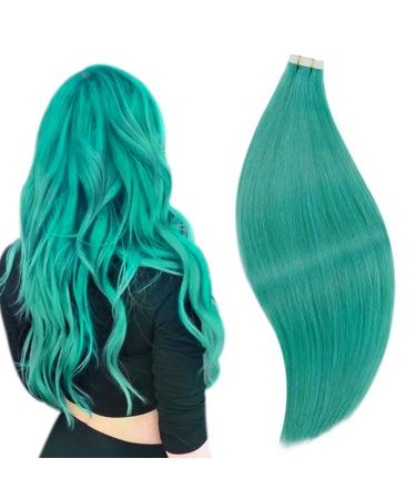 Runature tape extensions real hair 40 cm green invisible hair extension 10 pieces 25g real hair extensions tape teal real hair smooth extensions real hair tape blue -green color #teal 40cm TP #teal