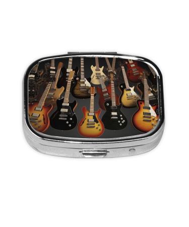 Guitars Printing 2 Compartment Small Pill Case Cute Small Pill Box Purse Pill Boxs Travel Pill Organizer for Pocket Purse and Travel Gifts