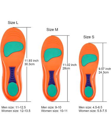 Arch Support Insoles for Plantar Fasciitis PU Gel Shoe Inserts for Pain Relief - Men 9-10/Women 10-11 - Buy Online on GoSupps.com