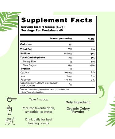 Organic Celery Juice Powder - Gut Health Support, Detox Cleanse, Energy Boost - 40 Servings - Buy Online on GoSupps.com