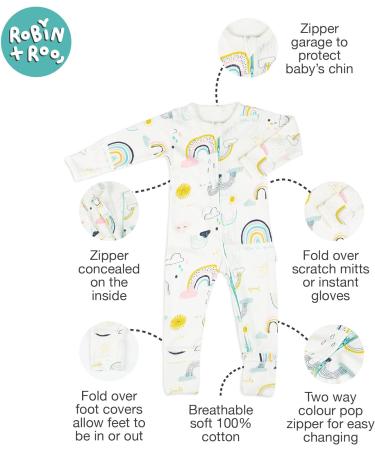 100% Cotton Two-Way Zipper Baby Sleepsuit Unisex Onesie Romper 3-6 Months Rainbow - Buy Online on GoSupps.com