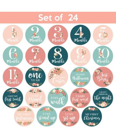 Floral Baby Monthly Milestone Stickers for Newborn Girl | Set of 24 Baby Girl Month Stickers - Buy Online on GoSupps.com