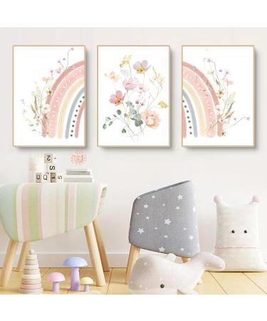 Herfair 3 Set Rainbow Flower Posters for Nursery - Boho Wall Art for Baby Room & Children's Decor (30x40cm) - Unframed - Buy Online on GoSupps.com