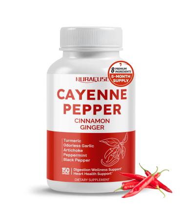 Cayenne Pepper 8-in-1 Formula - with Cinnamon Ginger Turmeric Odorless Garlic Artichoke Non-GMO Gluten-Free Soy-Free 150 count (pack of 1)