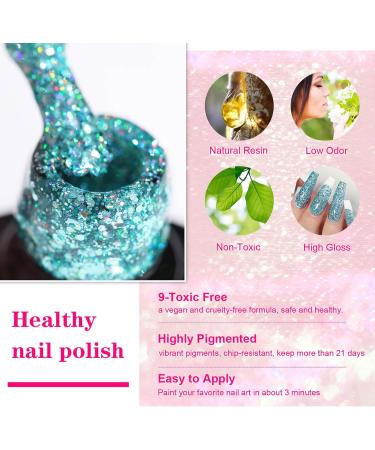 INGPING Glitter Gel Nail Polish Set - 6 Sparkly Colors for Women DIY Nail Art - Dazzling Diamond Varnish - Soak Off UV LED - 8ml - Buy Online on GoSupps.com
