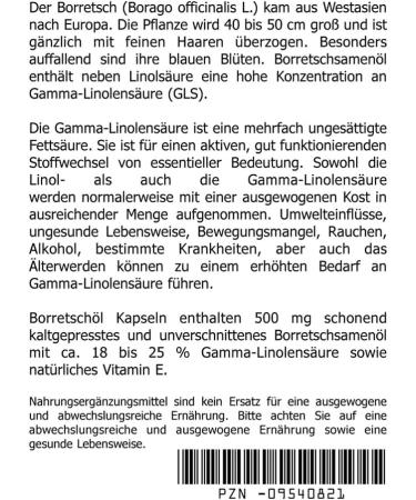 Borage Oil 500 mg Capsules - 180 pcs | Rich in Unsaturated Fatty Acids | International Shipping Available - Buy Online on GoSupps.com