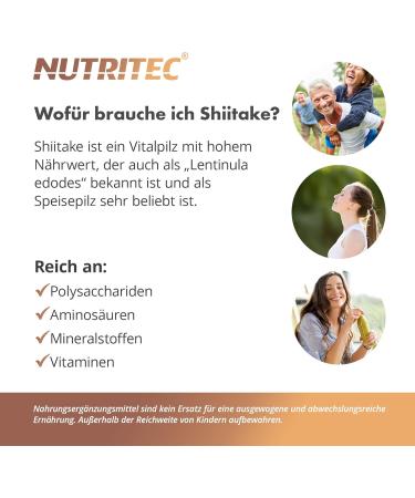 Nutritec Shiitake Vital Fungus - 120 Vegan Capsules | Premium Dietary Supplement with Mushroom Powder & Acerola Extract | No Additives - Buy Online on GoSupps.com