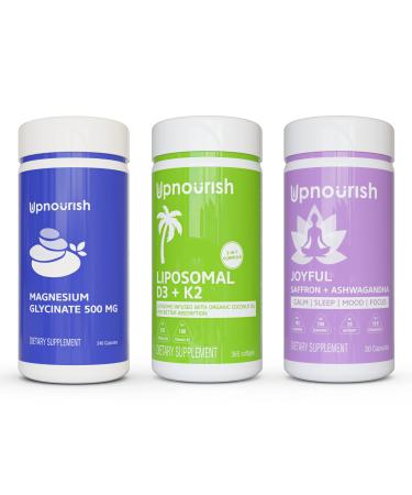 Magnesium Glycinate Liposomal Vitamin D3 k2 and Ashwagandha Saffron Bundle