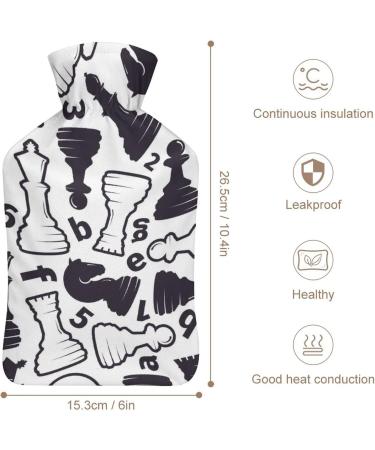 Black and White Chess Hot Water Bottle with Plush Cover Cozy Bed Warmer for Adults & Kids | 26.5x15.3cm - International Shipping Available! - Buy Online on GoSupps.com