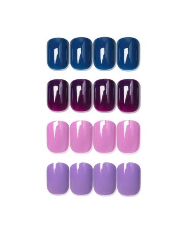 Siusio 96-part artificial nails to press colorful acrylic UV tips mantelnails for DIY-coated gel short square art nails press on nails short artificial nail sets for women and girls bright purple
