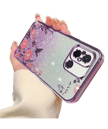 Tivenfezk nadoli glitter diamond case for xiaomi redmi 12c sparkle flower butterfly cell phone case soft slope cover frame glossy silicone rhino etui protective cover xiaomi redmi 12c purple