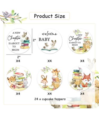 24 Pcs Storybook Baby Shower Cupcake Toppers for Boy Girl A New Chapter Is About To Begin Baby Shower Welcome Baby Cake Decorations Woodland Animal Party Supplies - Buy Online on GoSupps.com