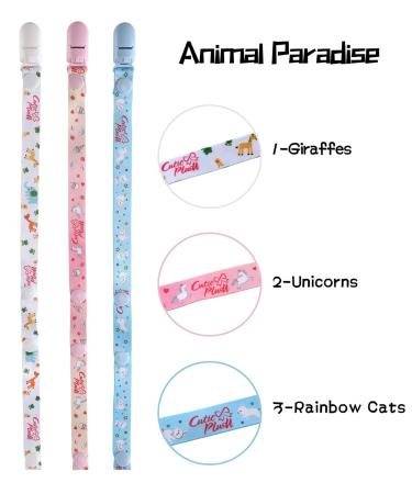 Shop CutiePlusU Adult Pacifier Clips - 3 Pack Animal Paradise | Unicorns Rainbow Cats & Giraffes - International Shipping Available - Buy Online on GoSupps.com