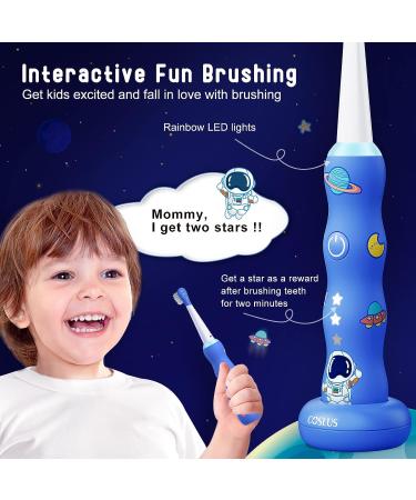 Kids Sonic Electric Toothbrush with LED Light | 3 Cleaning Modes & Timer | Rechargeable & Waterproof | 2 Soft Bristles | Ages 3+ - Blue - Buy Online on GoSupps.com