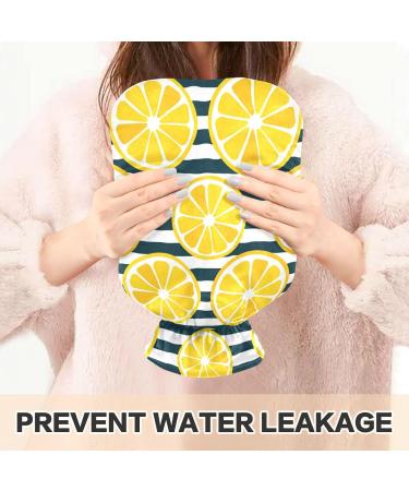 Hot Water Bottle with Cover - Lemon Slices & Dark Stripes | 2L Pain Relief for Cramps & Comfort - Buy Online on GoSupps.com