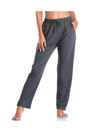 Envlon Women's Yoga Pants with Pockets Comfy Stretch Loose Wide Leg Casual Pants Breathable Running Workout Lounge Pants Dark Grey Large