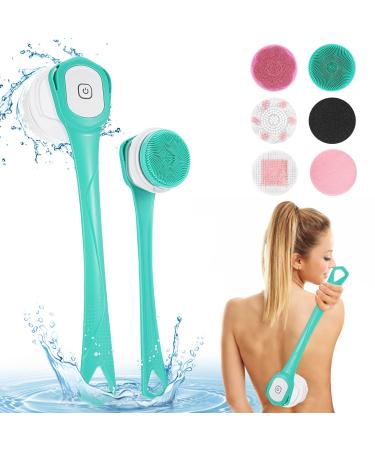 Electric Body Bath Brush  Jhua Rechargeable Electric Body Scrubber Back Brush Long Handle for Shower with 6 Spin Brush Heads  Waterproof Deep Cleaning Silicone Exfoliating Body Scrubber for Men Women