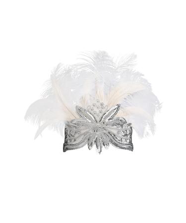 BABEYOND Carnival Feather Headpiece - White 1920s Flapper Showgirl Headband - Buy Online on GoSupps.com