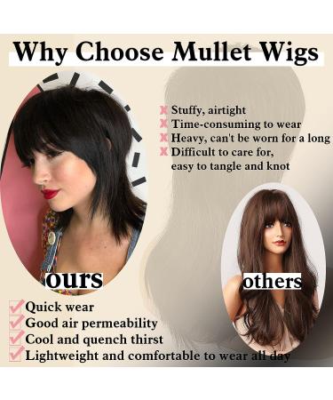 Matthia 80s 90s Mullet Wig Pixie Cut with Bangs for Black Women - Glueless Synthetic Black Wolf Cut Wig - Buy Online on GoSupps.com