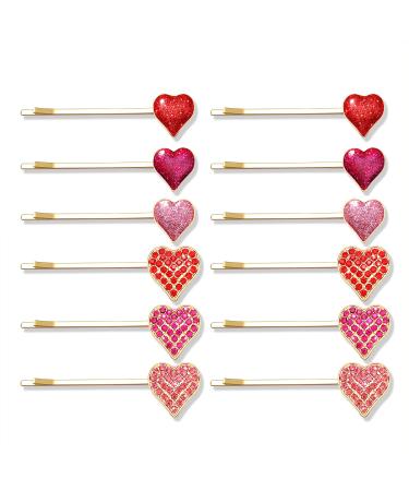 Boderier 12 Pack Valentine's Day Heart Bobby Pins Red Enamel Rhinestone Heart Hairpin Hair Slide Barrettes Styling Hair Accessories Gifts for Women Girls (Red Fuchsia Pink) - Buy Online on GoSupps.com