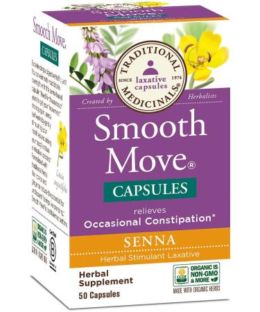 Traditional Medicinals Smooth Move Senna Laxative Capsules Natural Herbal Constipation Relief 50 Capsules (Pack of 1)