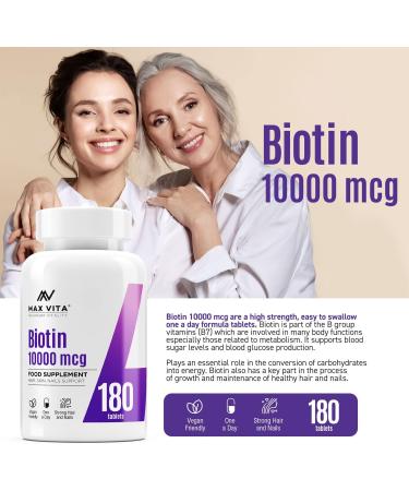 Biotin 10,000mcg High Strength Supplement for Healthy Hair, Skin, and Nails | 180 Vegetarian Tablets | Non-GMO & Gluten Free | Made in the UK - Buy Online on GoSupps.com