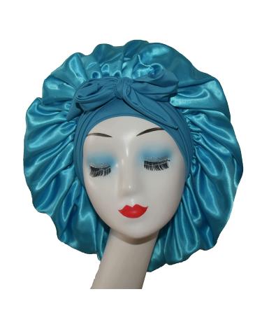XL Satin Silk Sleep Bonnet for Women - Aqua Blue Night Cap for Curly Hair, Braids, & Wigs - Buy Online on GoSupps.com