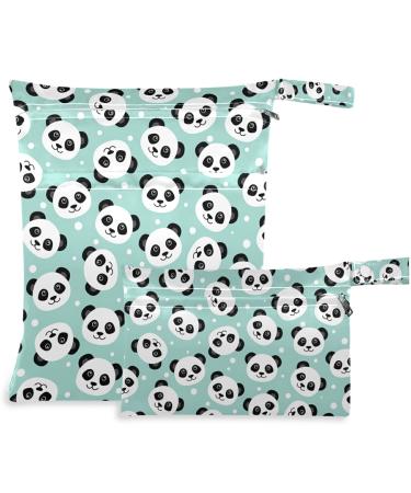 visesunny 2Pcs Wet Bag with Zippered Pockets Cute Panda Face Animal Washable Reusable Roomy for Travel,Beach,Pool,Daycare,Stroller,Diapers,Dirty Gym Clothes, Wet Swimsuits, Toiletries Multi37