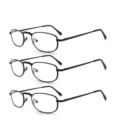 3 Pairs Metal Vintage Reading Glasses with Spring Hinge for men women 3pk-black 2.0 Diopters