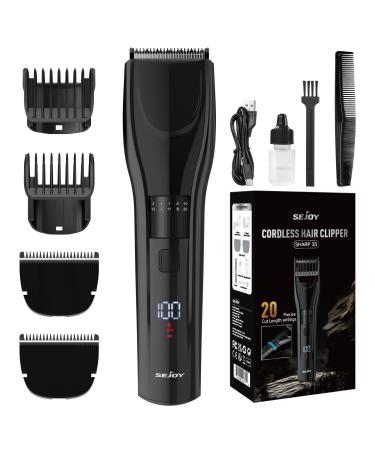 Sejoy Hair Clipper Hair Clippers for Men Cordless Rechargeable Beard Trimmer LED Display Hair Clippers for Men Women Children Home Haircut with 2 Replacement Blades A-black