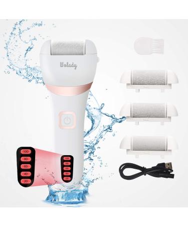 Wolady Electric Foot File Hard Skin Remover Rechargeable Feet Scrubber Shaver Waterproof Callus Remover for Dry Dead Cracked Feet with 3 Roller Heads White