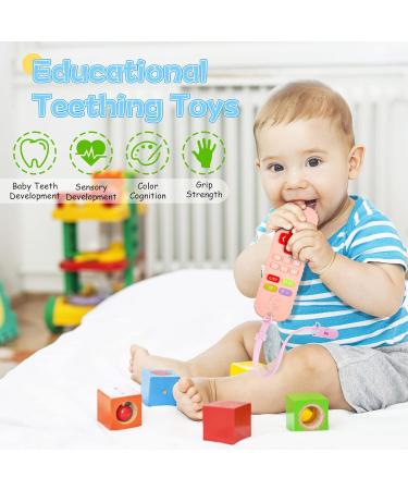 Buy BPA-Free Baby Biting Toys & Silicone Teething Rings - Safe for 3+ Months - Pink/Orange with Pacifier Chain - Buy Online on GoSupps.com