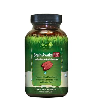 Irwin Naturals Brain Awake Red + Nitric Oxide Boosters Enhanced Performance Focus & Mental Clarity - Nootropic with L-Citrulline Ginkgo - 60 Liquid Softgels 1