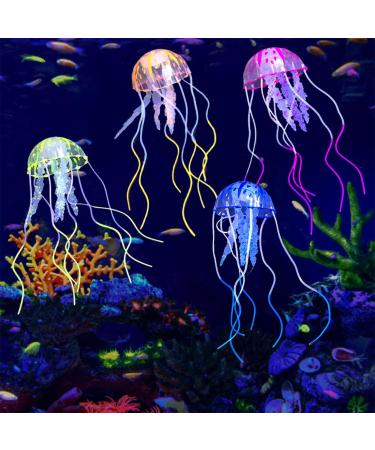 LZKHEH Aquarium Decoration Set with 4 Glowing Jellyfish Ornaments Made of Silicone Create a Realistic Underwater Atmosphere in Your Fish Tank. - Buy Online on GoSupps.com
